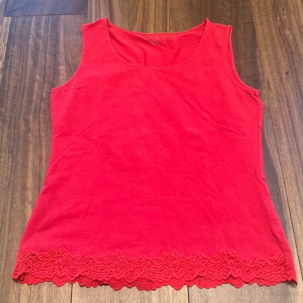 Coldwater Creek Red Lace Trim Tank Top
